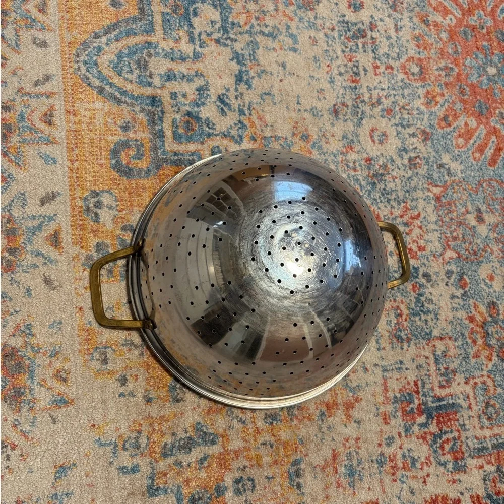 Vintage Stainless Steel Colander with brass handles